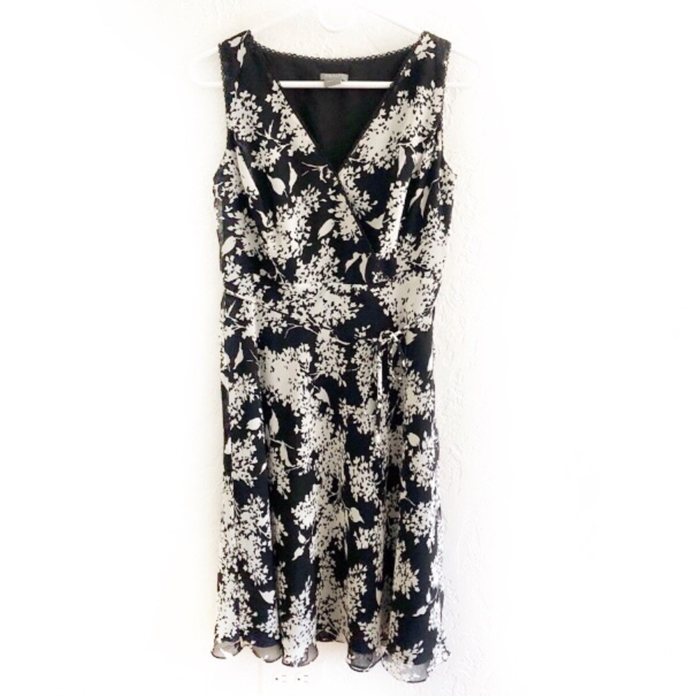 Ann Taylor Faux Wrap Lace Trim Waist Tie Dress 6P